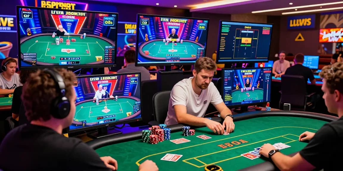 Dewapoker Live Jackpot gaming scene with players engaged in action, vibrant graphics, and exciting atmosphere