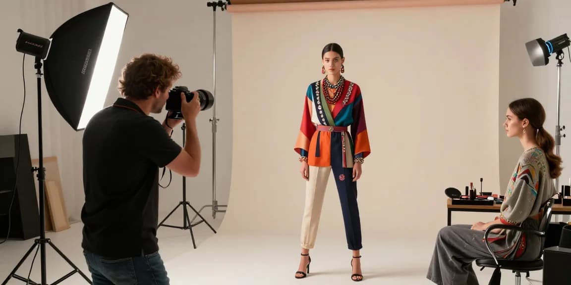 MaxArt studio fotografico en studio avec modèle en tenue chic pour séance photo mode.