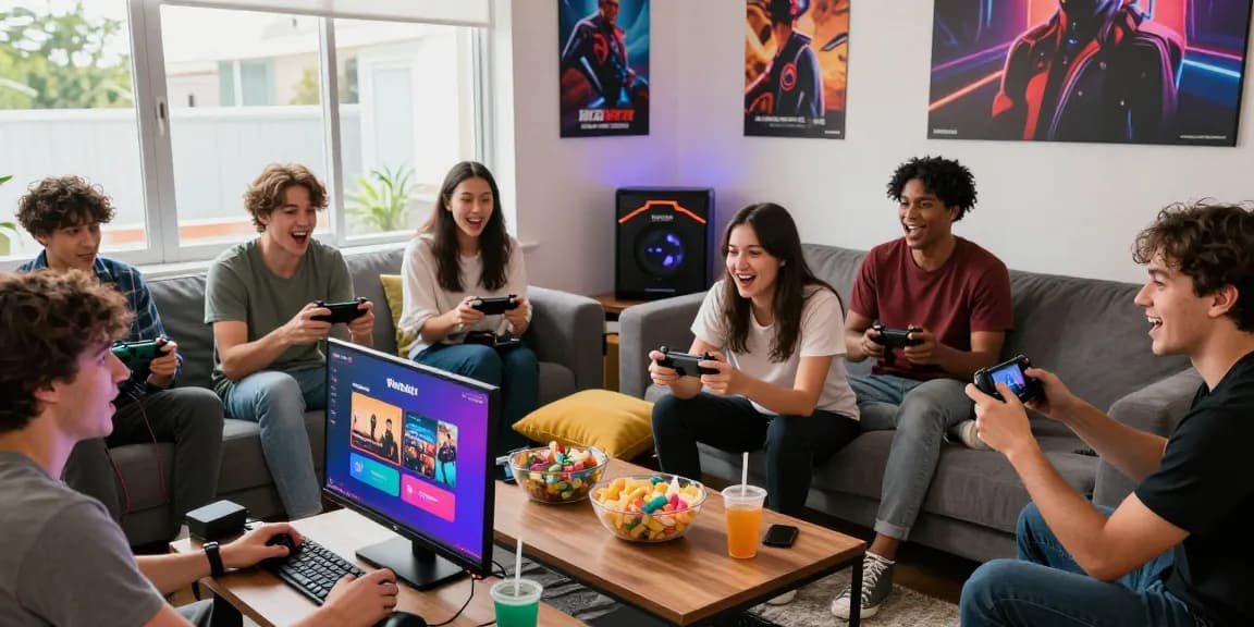 WORTEL21 - sekelompok teman menikmati permainan online dengan antusias di ruang tamu nyaman.