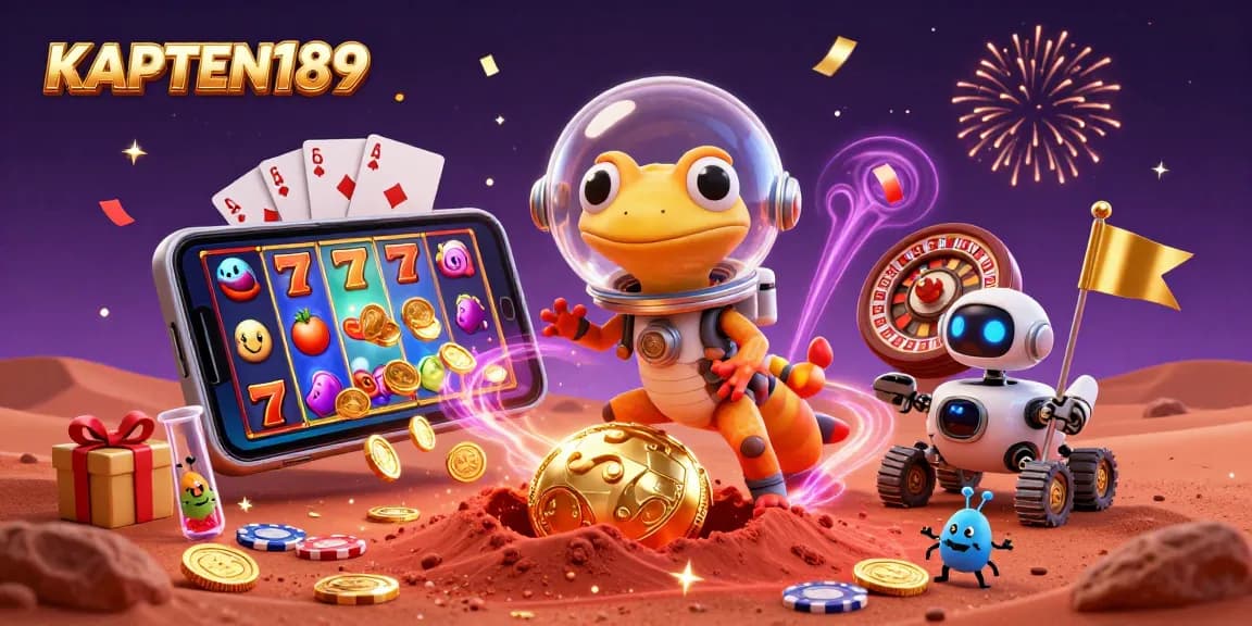 KAPTEN189 menghadirkan gecko Mars yang menemukan kasino emas dengan permainan slot yang menarik dan berbagai elemen kasino lainnya.