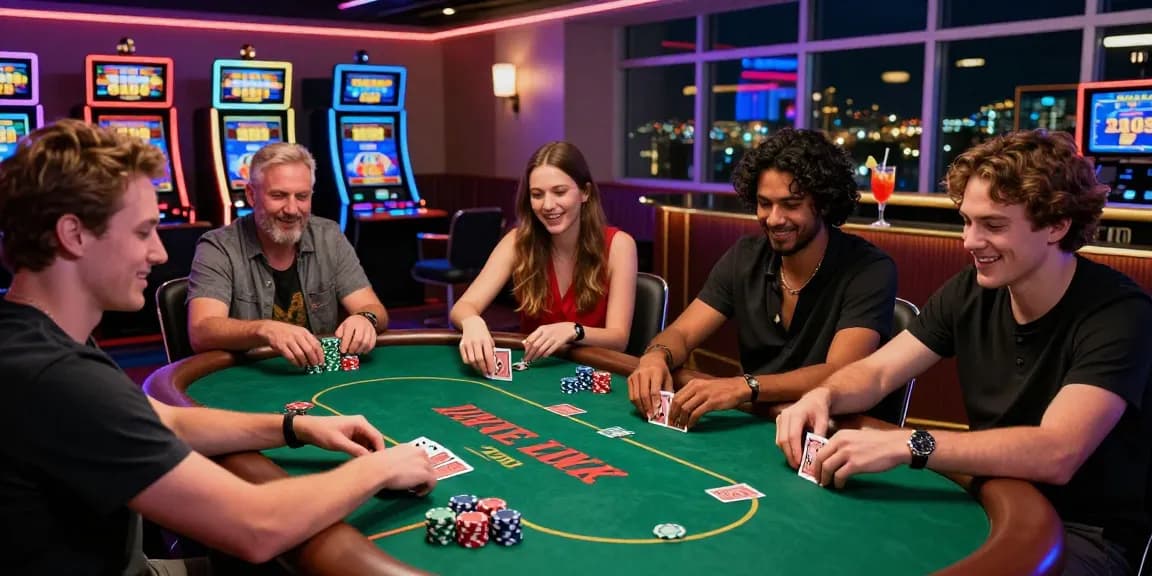 Dewapoker Live Jackpot scene featuring players celebrating at a vibrant online poker table with colorful chips and neon lights.