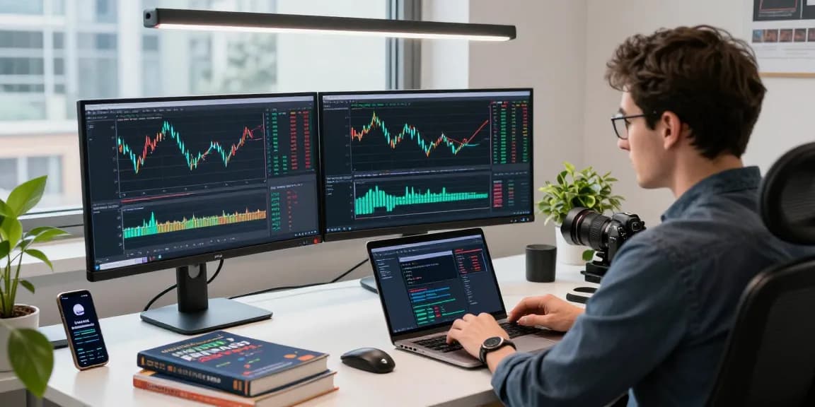 Forex trader using mt4 for real-time analysis and trading in a professional workspace.