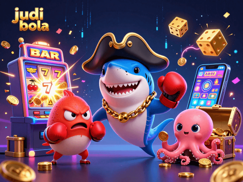 Experience judi bola excitement with animated characters in a vibrant casino scene.