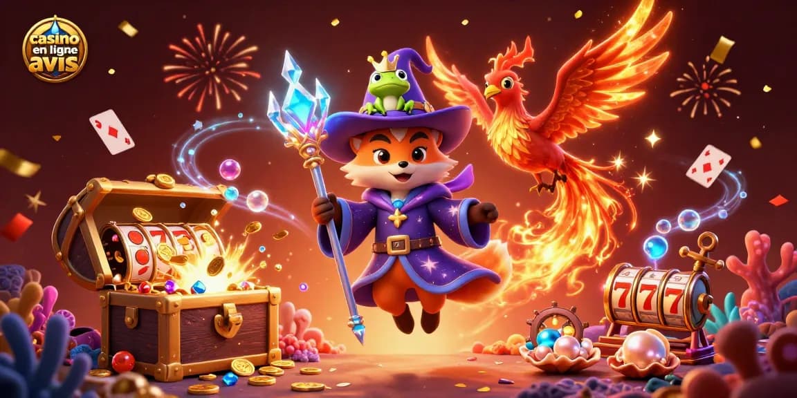 Admirez cette illustration de l'avis casino en ligne, mettant en avant les personnages et les éléments interactifs des jeux.