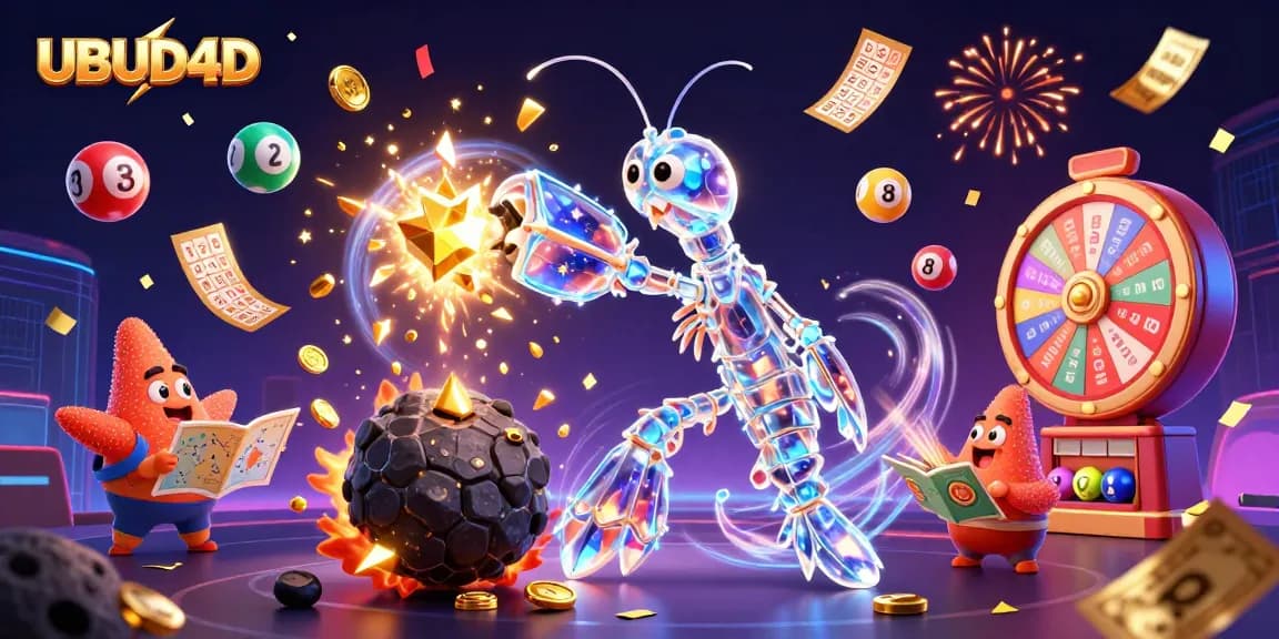 Experience exciting gameplay with UBUD4D, featuring dynamic lottery elements and vibrant celebration effects.