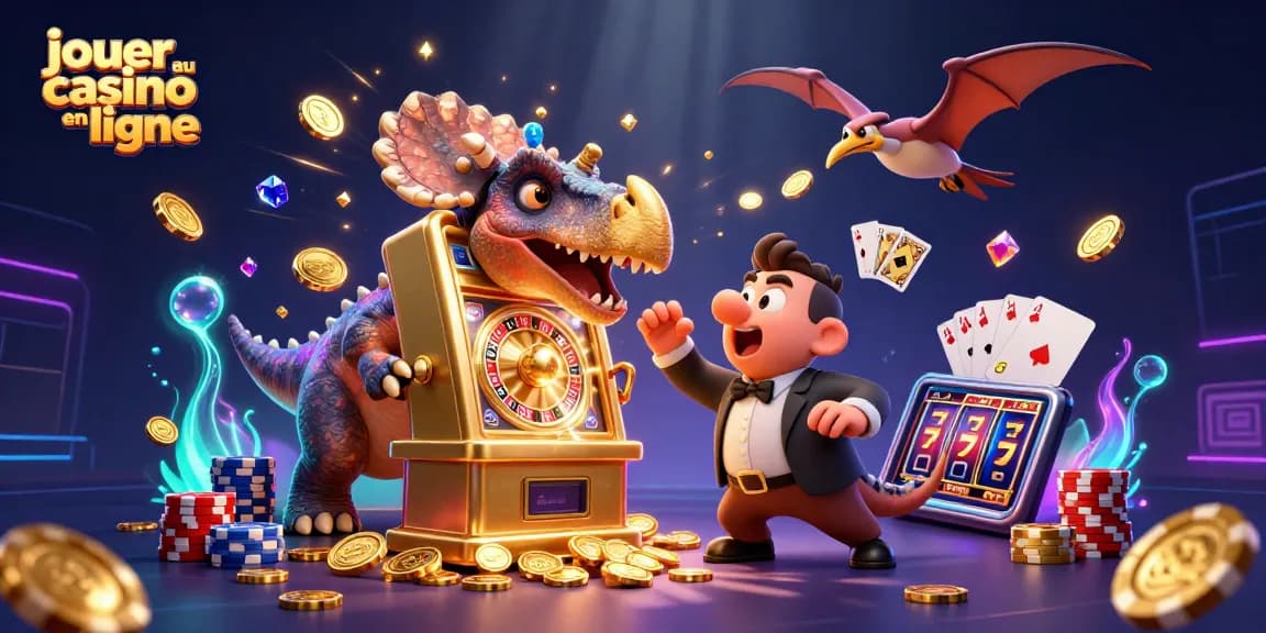 Jouer au casino en ligne avec un pachycéphalosaure frappant une machine à sous en or pour remporter des pièces d'or.