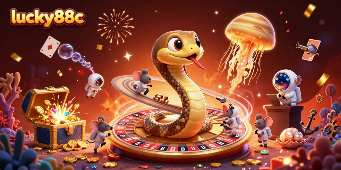 Spin the lucky88c roulette wheel with cosmic characters and vibrant casino elements in a dynamic scene.