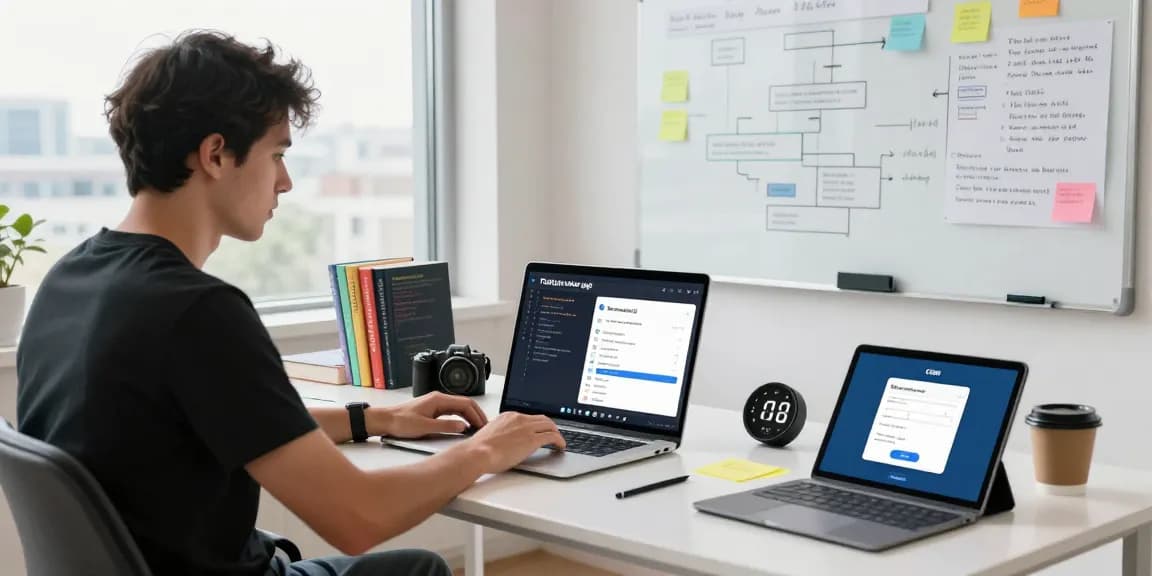 Mobile developer coding the telegram china apk application interface, showcasing a modern workspace and collaborative tools.