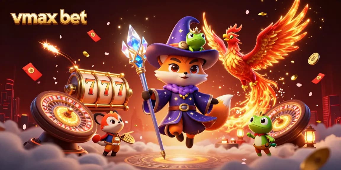 Experience the thrill of vmax bet with magical characters and casino elements shining brightly.