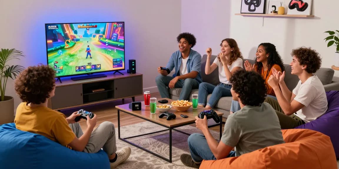 Exciting gaming night with friends enjoying a kecak4d multiplayer session in a cozy living room.