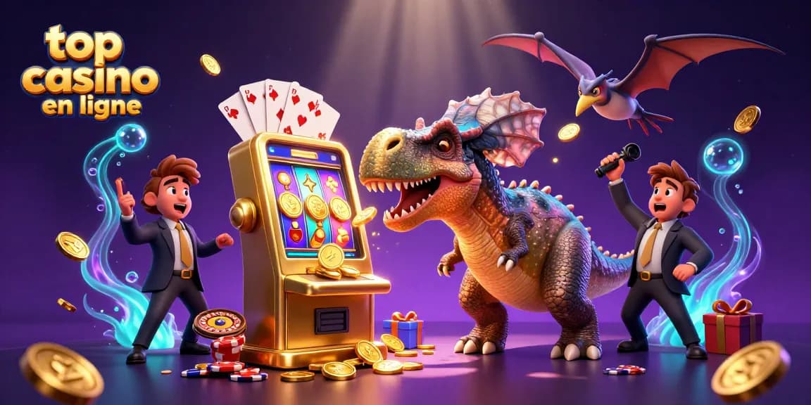 top casino en ligne avec un pachycephalosaurus frappant une machine à sous dorée pour un jackpot