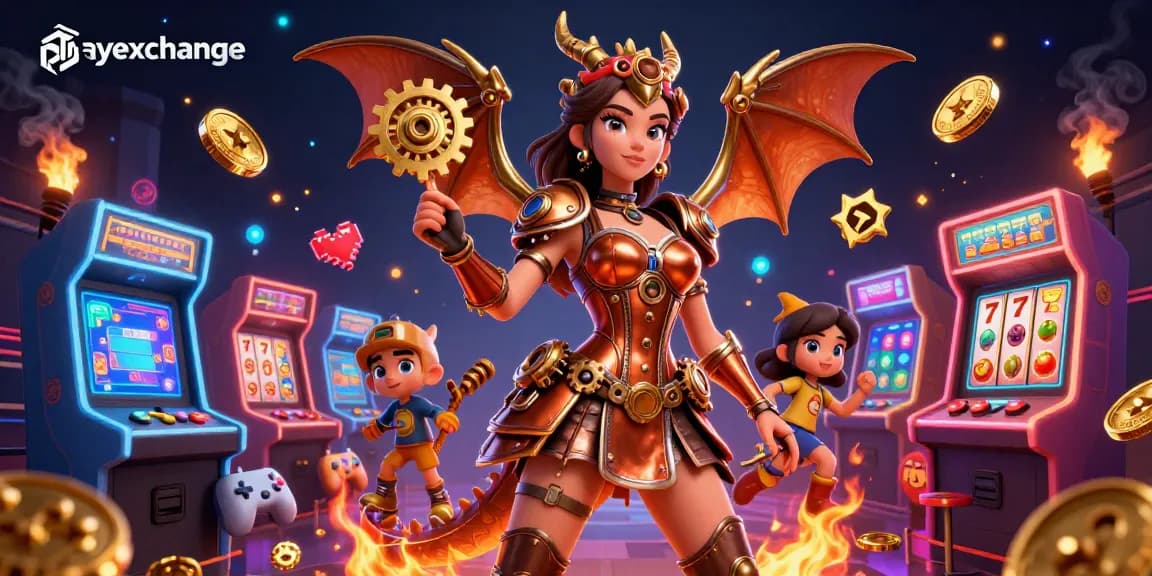 Experience playexchange with vibrant slots and gaming elements in a captivating illustration.