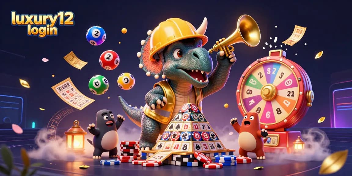 Engaging scene for luxury12 login with cartoon characters celebrating success in a vibrant casino.