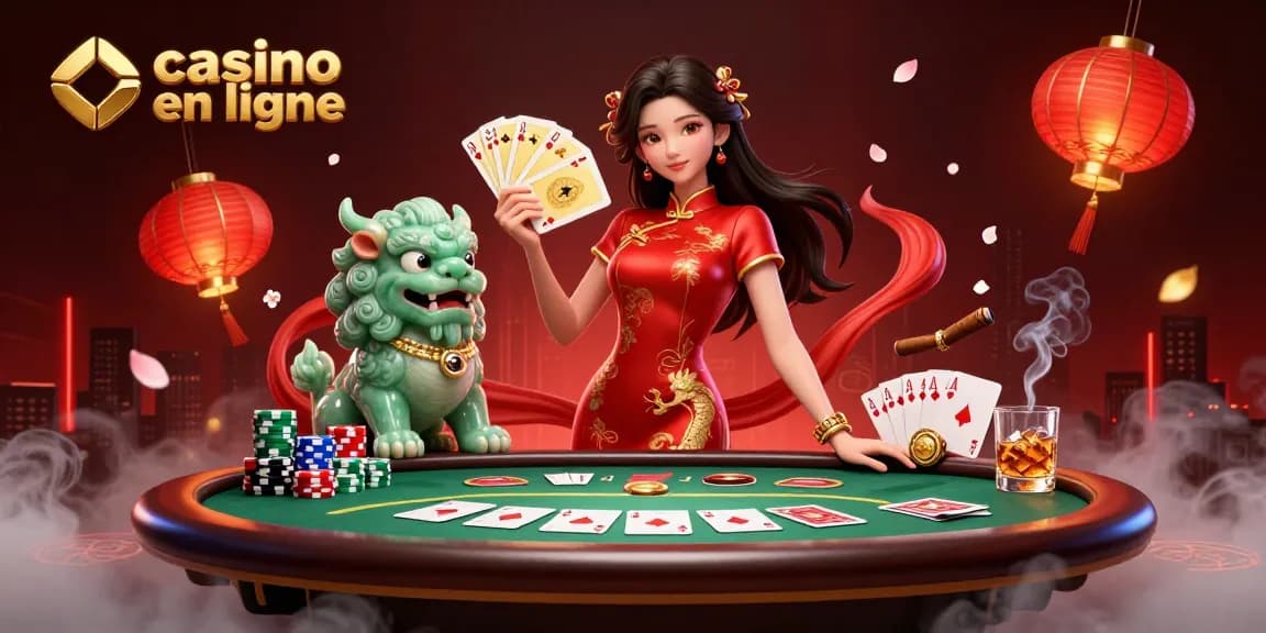 Vivez l'excitation au casino en ligne avec une femme élégante et une scène de poker dynamique.
