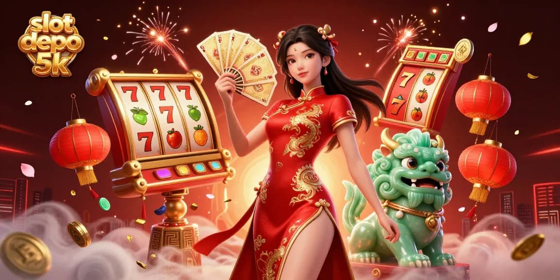 Engage with slot depo 5k featuring 3D characters and vivid gambling elements in a festive setting.