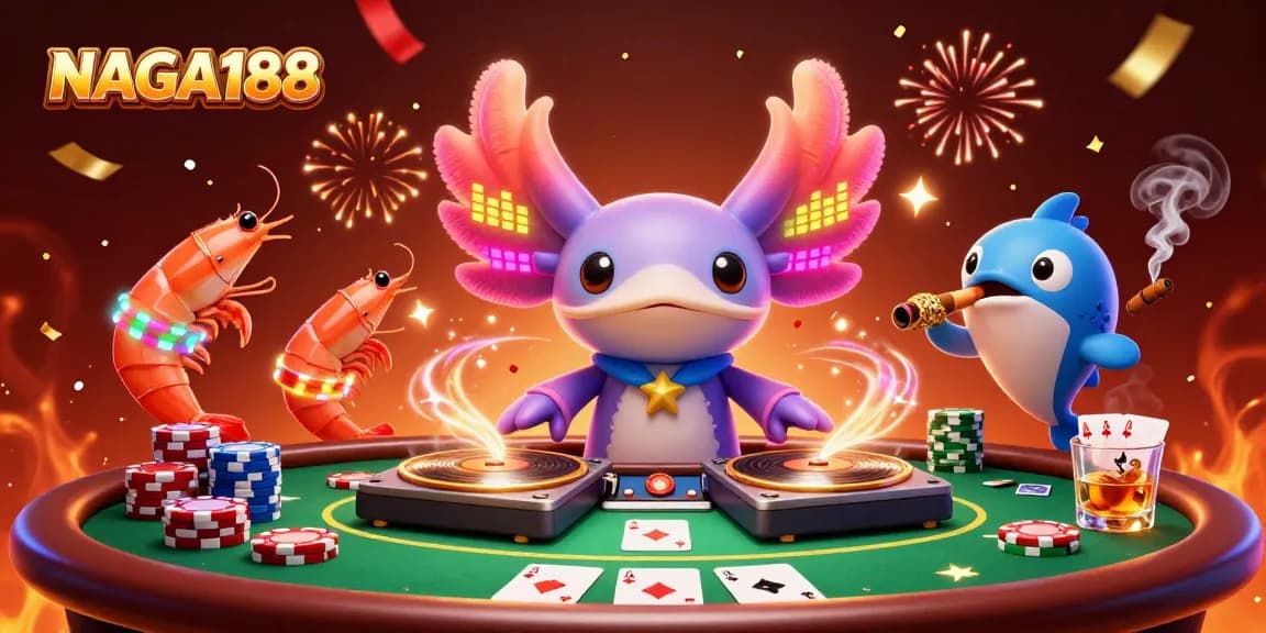 Menggoda permainan dengan NAGA188 menghadirkan DJ 3D neon dan karakter kasino yang penuh warna.