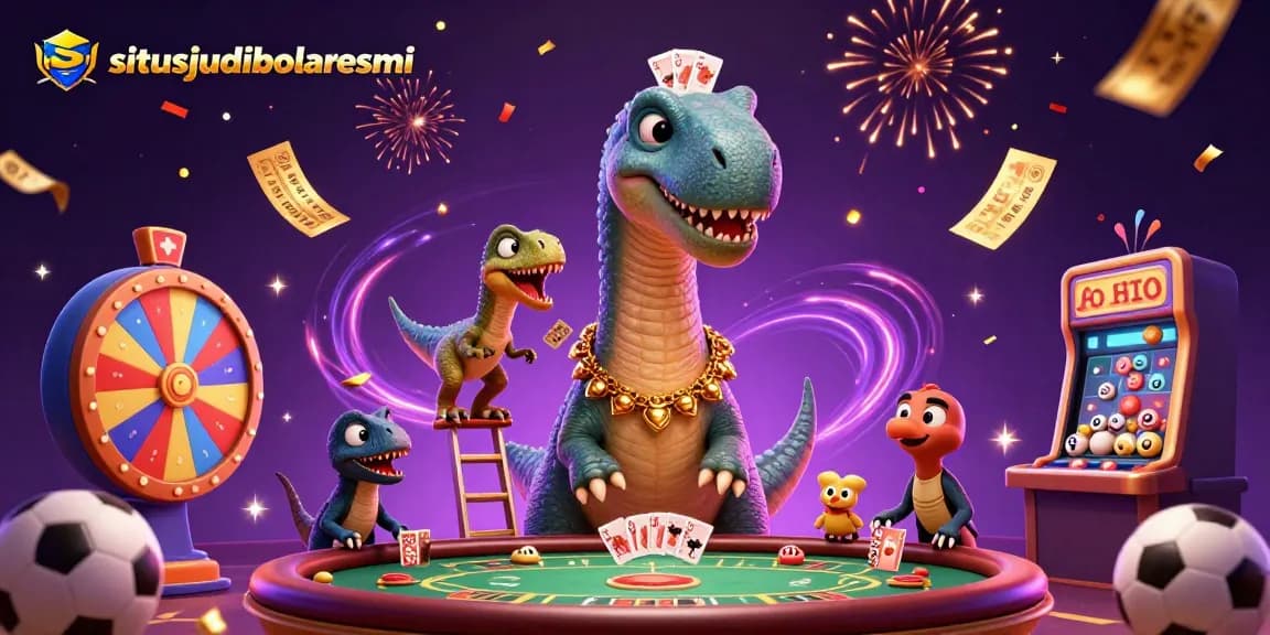 Engage in exciting sports betting with situsjudibolaresmi's dynamic casino illustration featuring vibrant game elements.
