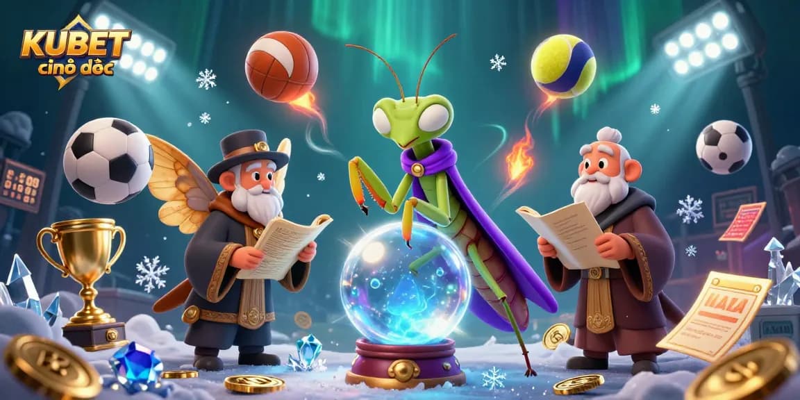 KUBET chính thức reveals a mystical fortune teller guiding players with expert betting insights amidst sporting energy.