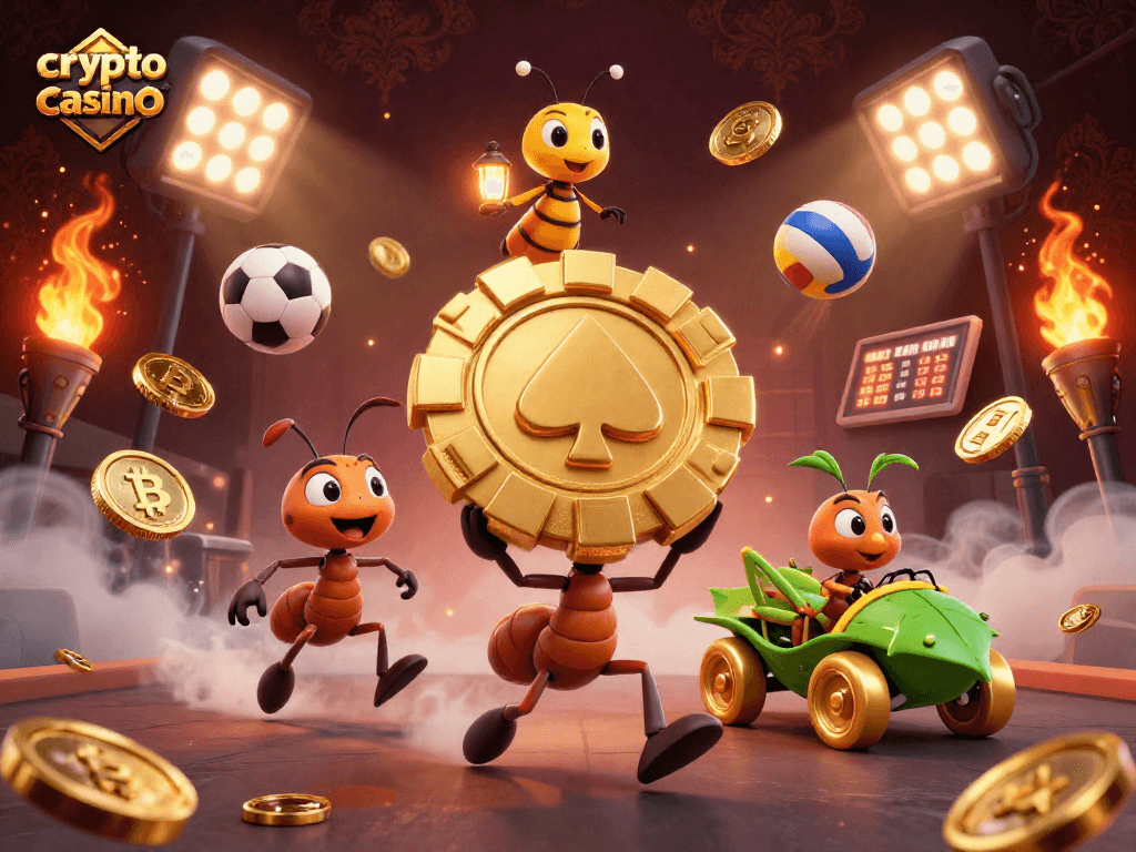Engage in thrilling gameplay at a vibrant crypto casino with dynamic characters and dazzling elements.