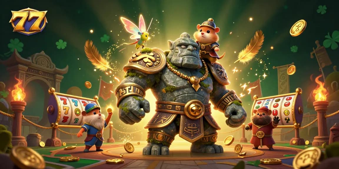 Spin the reels of 777 in this vibrant casino scene, featuring enchanting characters and jackpot excitement.