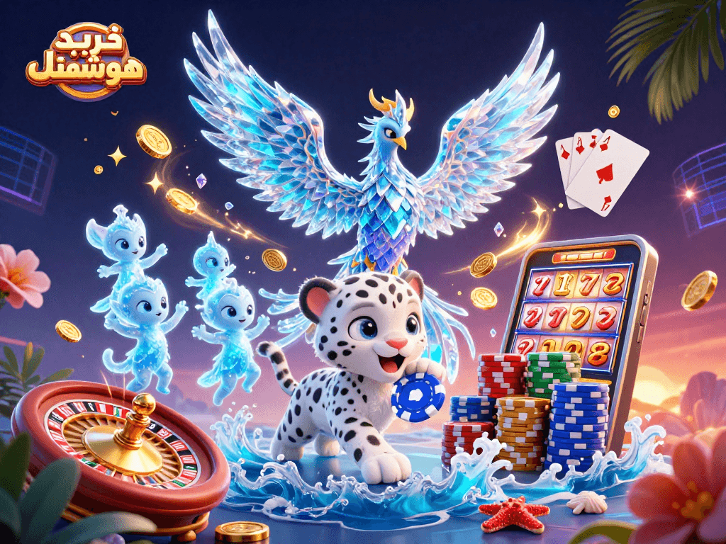 Engage with خرید قفل هوشمند in a vivid casino atmosphere featuring an ice phoenix and a snow leopard.