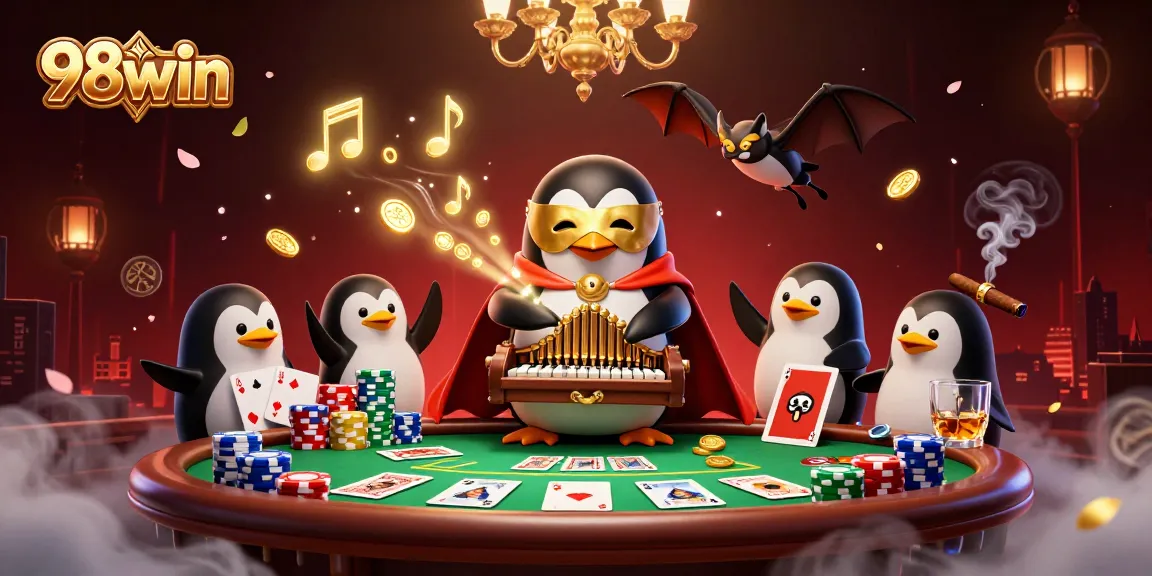 Experience thrilling gameplay at 98win with a captivating 3D casino illustration featuring unique characters and vibrant elements.