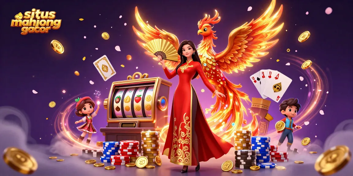 Experience thrills at situs mahjong gacor with immersive 3D gaming visuals of slot machines and lucky symbols.