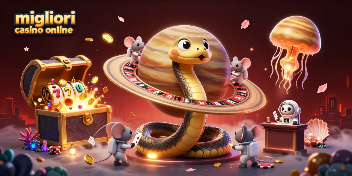 Scopri i migliori casino online mentre il serpente di Saturno ruota come una roulette con astronauti in azione.