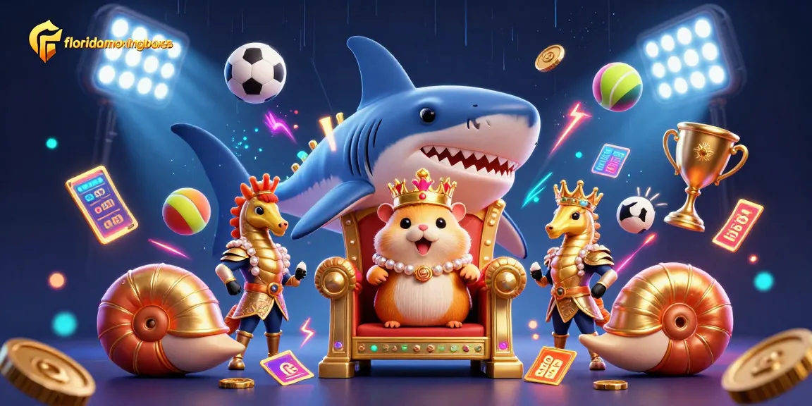 Engage with floridamovingboxes as the tiny golden hamster king rules a vibrant casino scene.