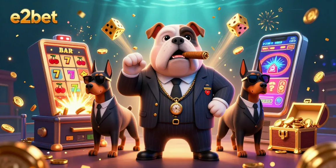 e2bet showcases a thrilling casino scene with a mafia bulldog and dynamic game elements