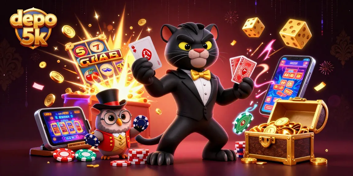 Play with magical slot machines at depo 5k, featuring vibrant characters and exciting casino elements.