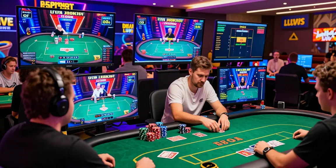 Dewapoker Live Jackpot gaming scene with players engaged in action, vibrant graphics, and exciting atmosphere
