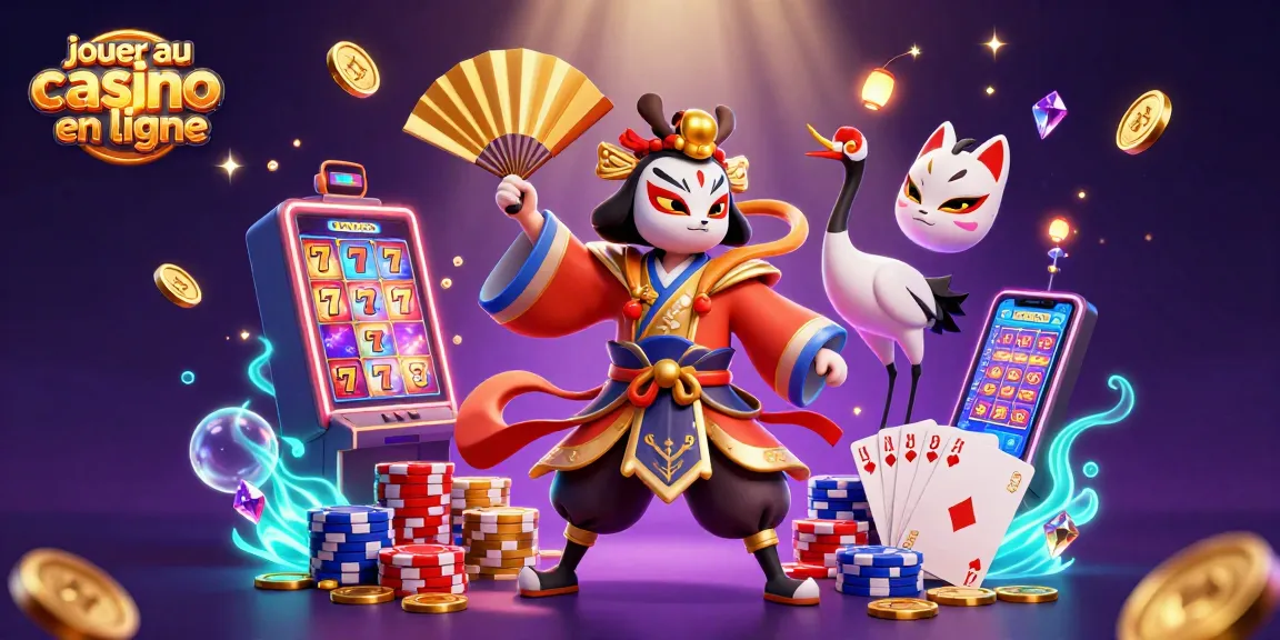 Jouer au casino en ligne avec des éléments de machines à sous et un guerrier kabuki dans une scène captivante.