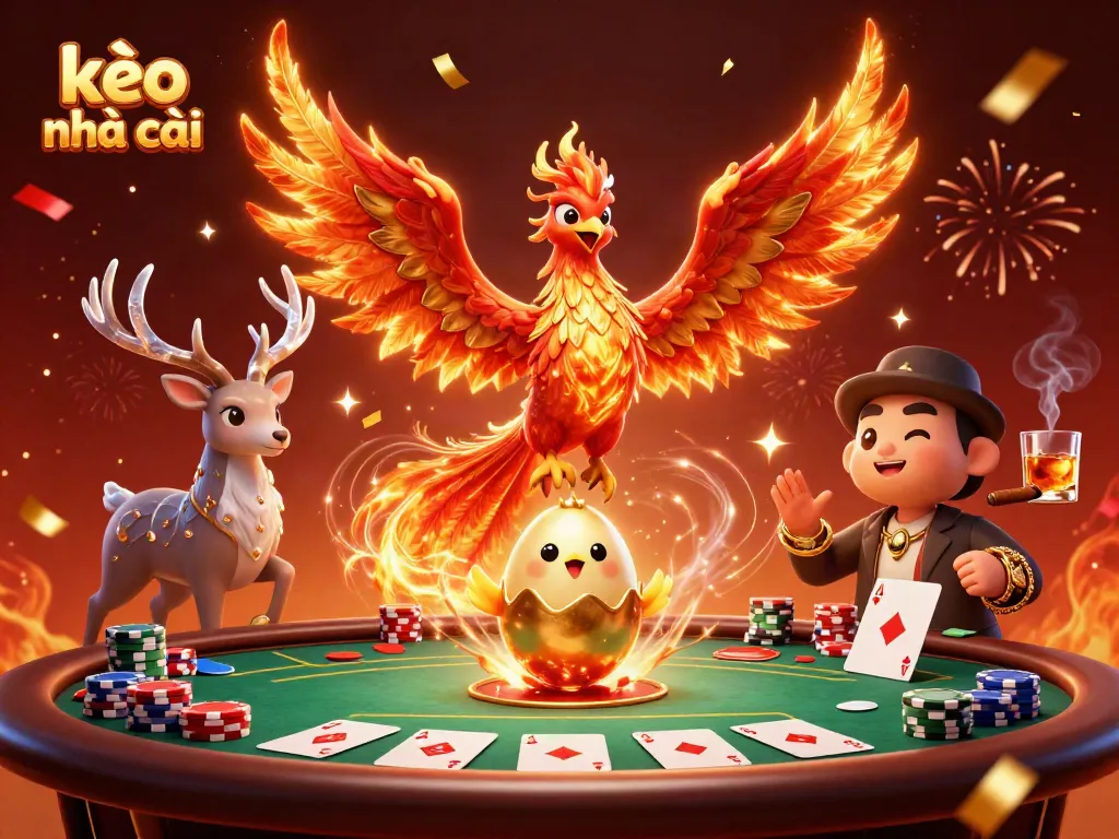 Catch exciting odds with kèo nhà cái in a vibrant casino scene featuring mythical creatures and poker elements.