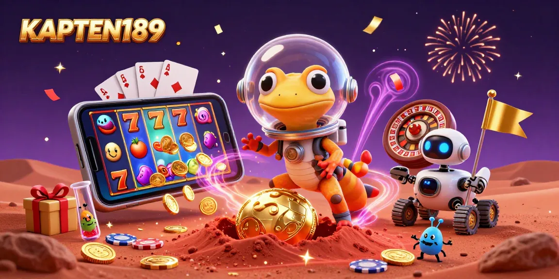 KAPTEN189 menghadirkan gecko Mars yang menemukan kasino emas dengan permainan slot yang menarik dan berbagai elemen kasino lainnya.