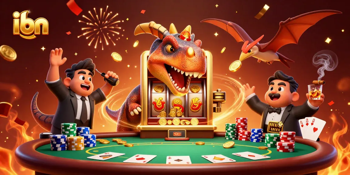 ibn celebrates a slot machine jackpot with a vibrant 3D casino scene featuring dynamic characters.