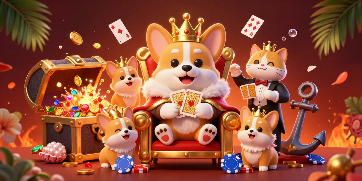 Plongez dans l’univers des jeux avec casino en ligne avis, où un corgi royal trône sur des jetons tout en profitant des cartes et trésors.