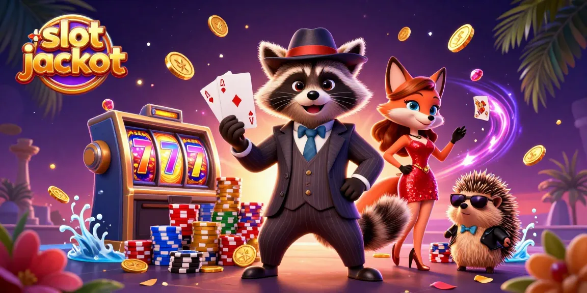 Engage with vibrant slot jackpot excitement featuring a raccoon in suit, fox companion, and bouncer.