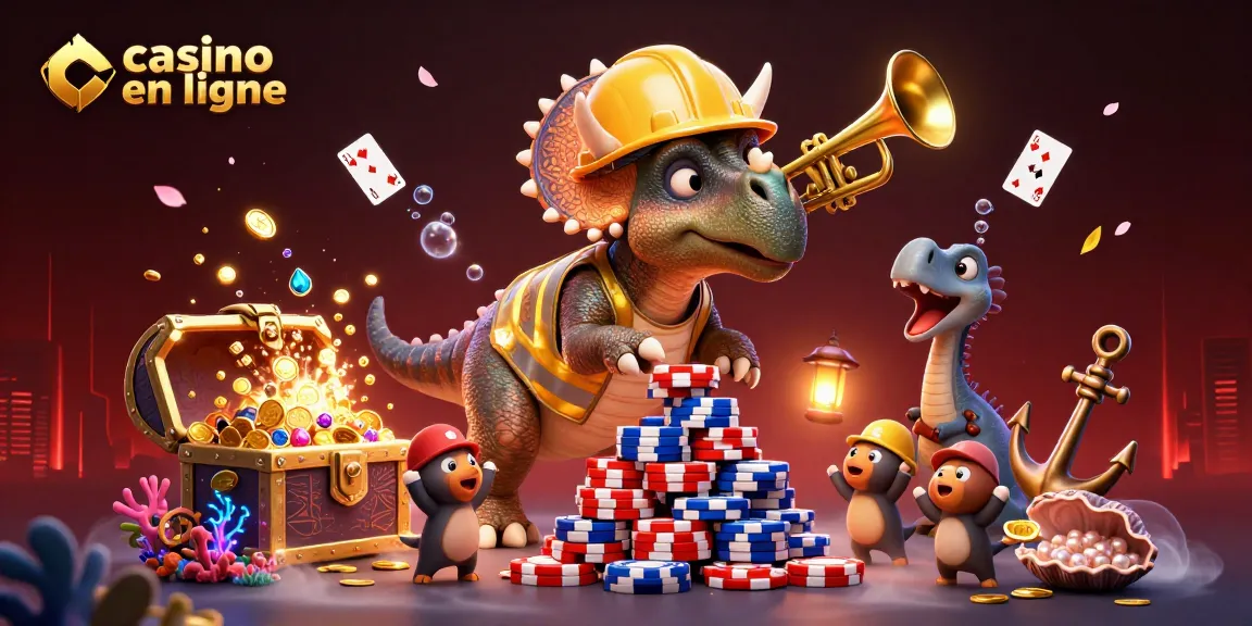 Jouez à des jeux captivants de casino en ligne avec des personnages amusants dans une scène colorée.