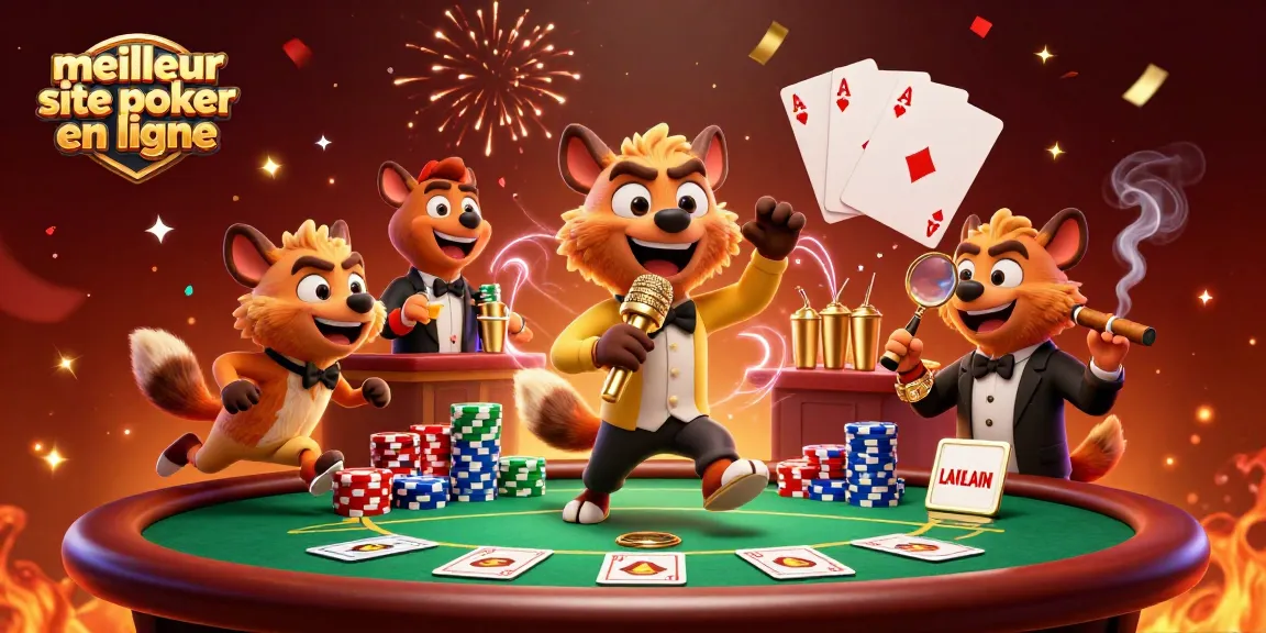 Expérimentez le meilleur site de poker en ligne avec cette scène animée de hyènes dans un casino.