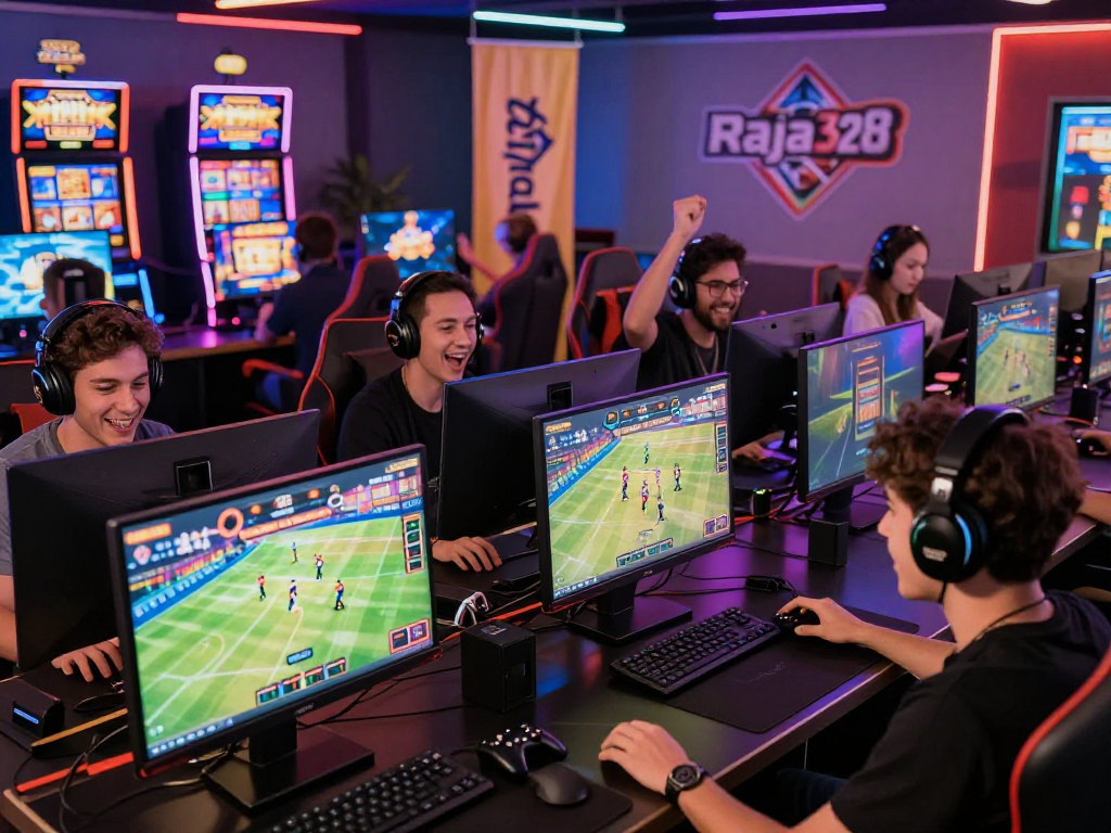 Exciting gaming experience on Raja 328 platform with players celebrating a jackpot win.