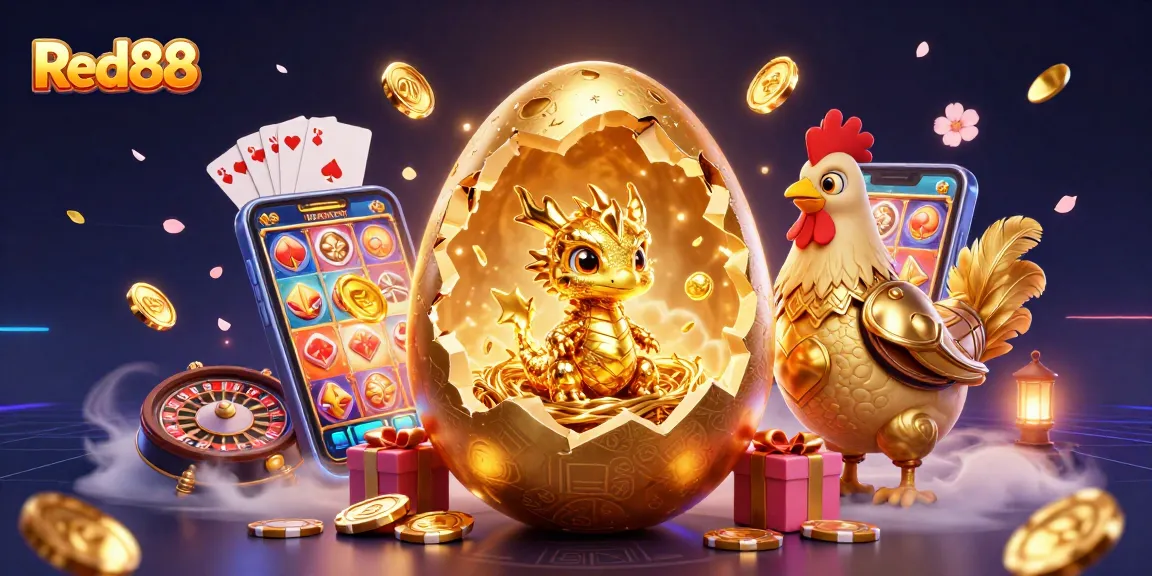 Engage with the exhilarating world of Red88, featuring golden treasures and dynamic casino elements.