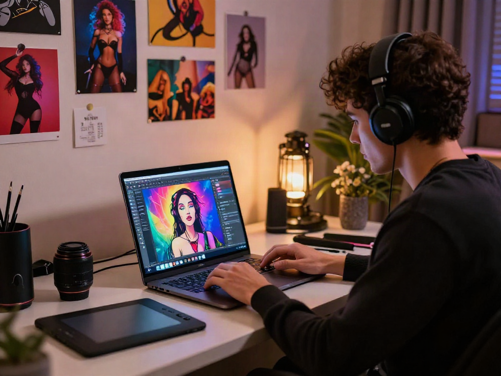 Creative professional exploring nsfw ai content generation in modern studio