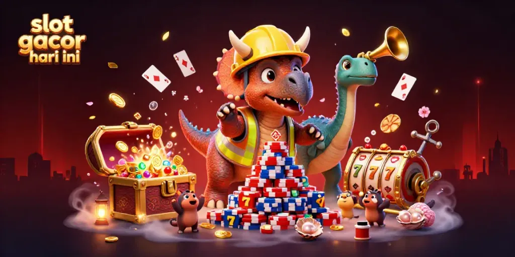 Experience the excitement of slot gacor hari ini with lively 3D characters celebrating wins in a vibrant casino scene.
