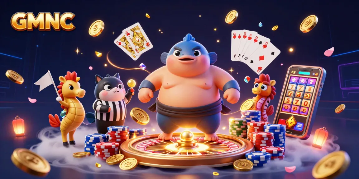GMNC engaging with vibrant characters, showcasing a dynamic underwater casino scene filled with gambling elements.