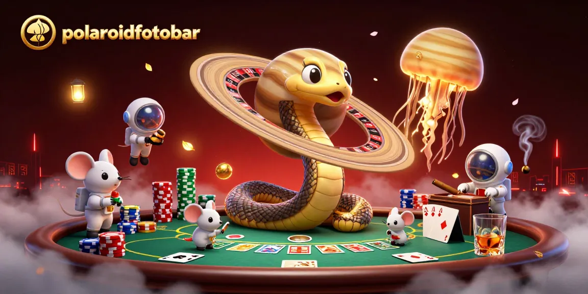 Experience the thrill of gambling with polaroidfotobar's vibrant casino scene featuring playful astronaut mice betting.