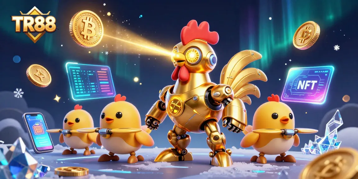 TR88 offers exciting gaming with a dazzling golden rooster robot in a vibrant casino atmosphere.