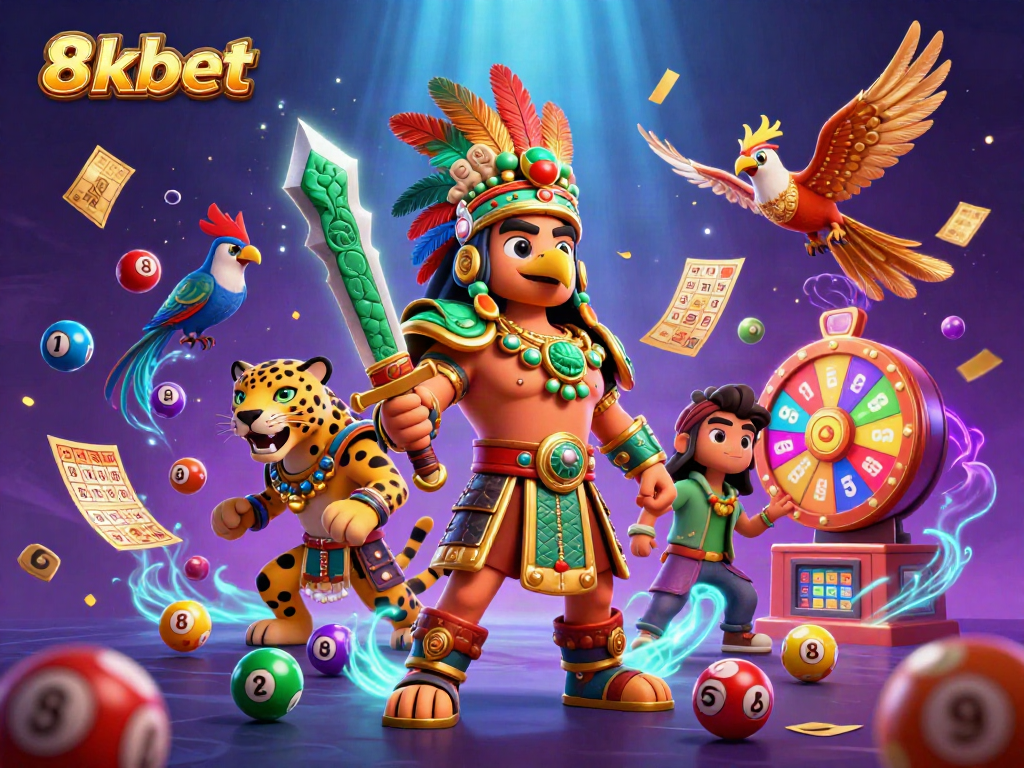 Engage with 8xbet's dynamic lottery scene featuring vibrant characters and exciting game elements.