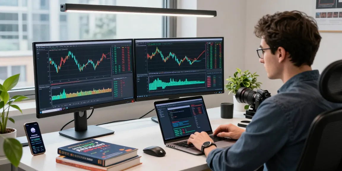 Forex trader using mt4 for real-time analysis and trading in a professional workspace.