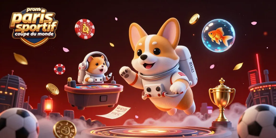 Promotion des paris sportifs Coupe du Monde avec un corgi astronaute et un hamster